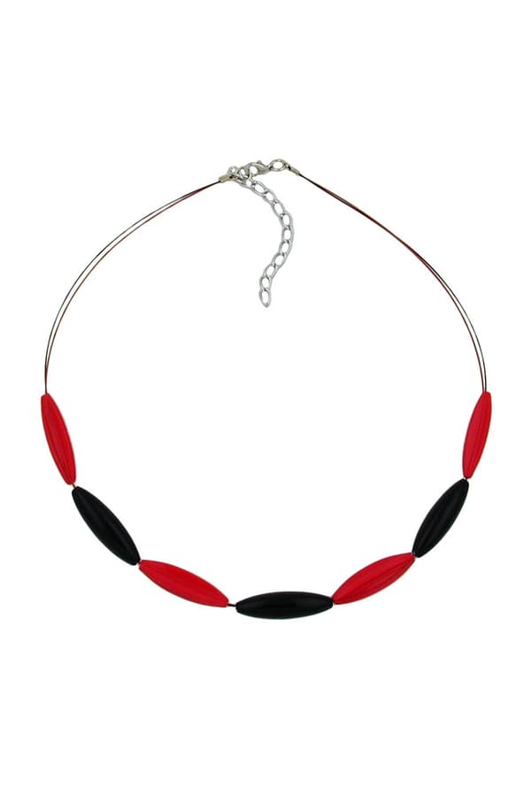 Necklace Red And Black Olive Shaped Beads - GL00504
