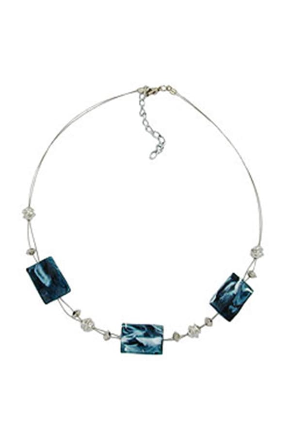 Necklace Steel-Blue And White Beads On Coated Flexible Wire 45cm - GL00480