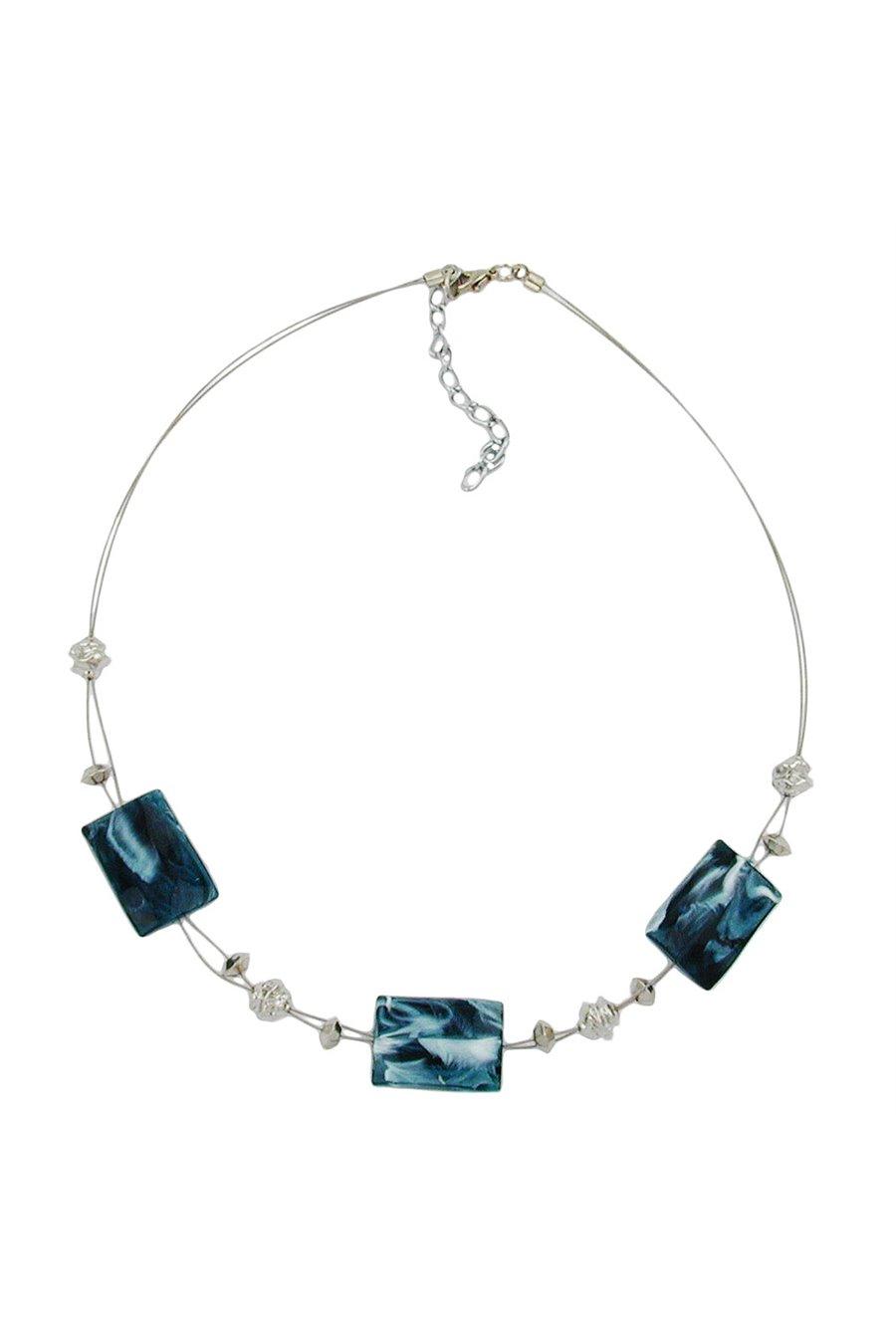 NECKLACE STEEL-BLUE AND WHITE BEADS ON COATED FLEXIBLE WIRE 45CM