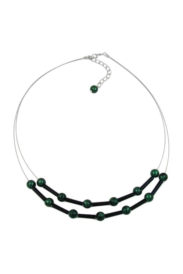 Necklace Green And Black Beads On Coated Flexible Wire - GL05883