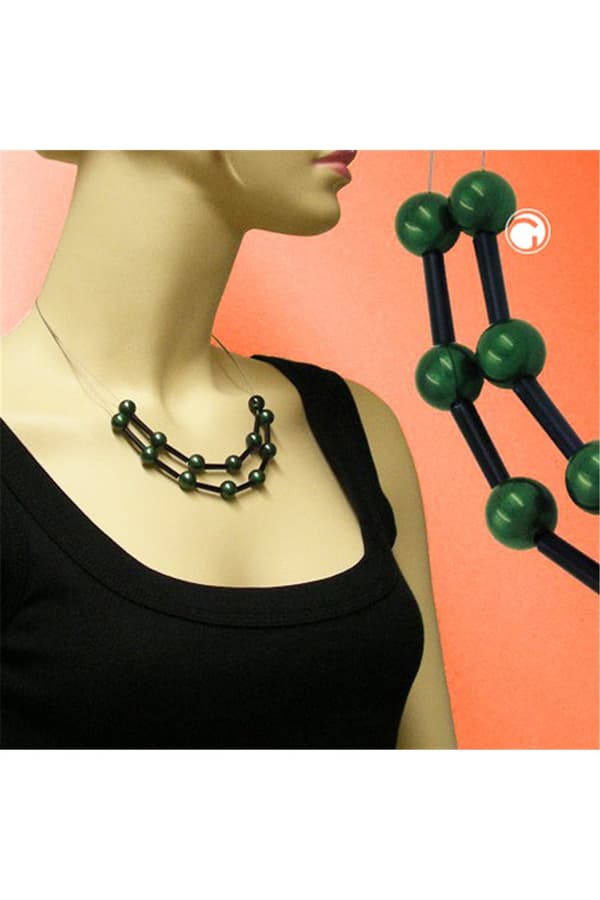 Necklace Green And Black Beads On Coated Flexible Wire - GL05883