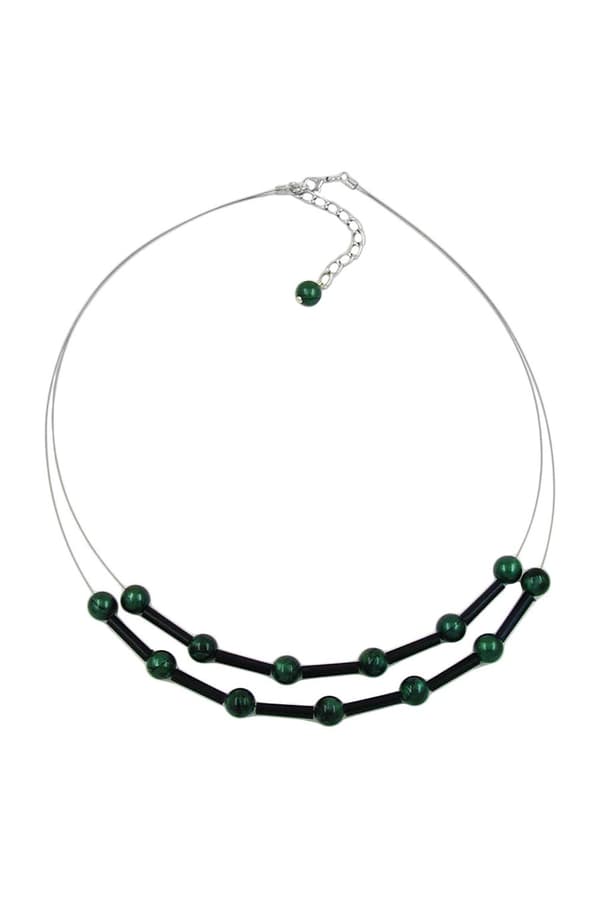 Necklace Green And Black Beads On Coated Flexible Wire - GL05883
