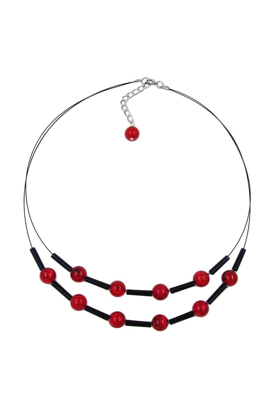NECKLACE RED BLACK BEADS ON COATED FLEXIBLE WIRE