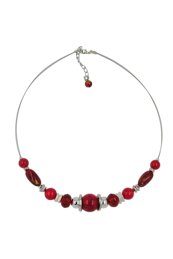 Necklace Silky-Red Beads On Coated Flexible Wire 50cm - GL04617