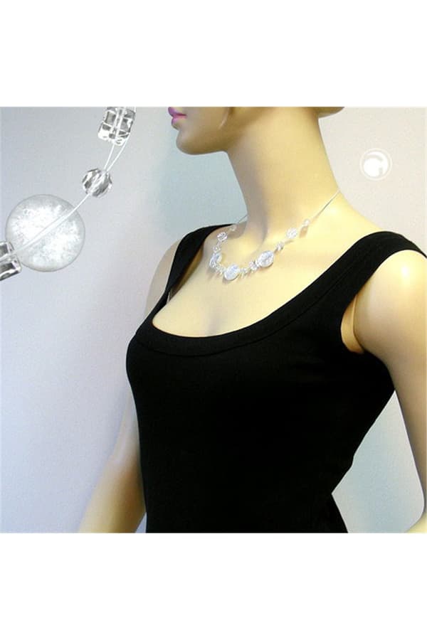 Necklace 3x Disk White Glitter - GL02840