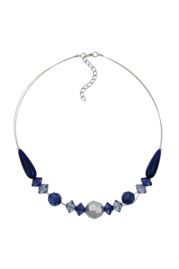 Necklace Blue And Silver-Coloured Beads 45cm - GL02802