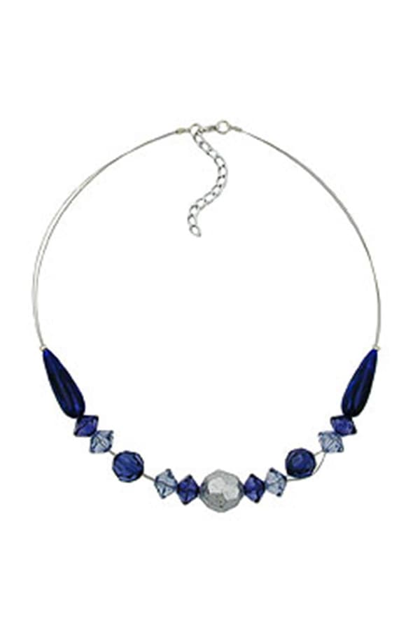 Necklace Blue And Silver-Coloured Beads 45cm - GL02802