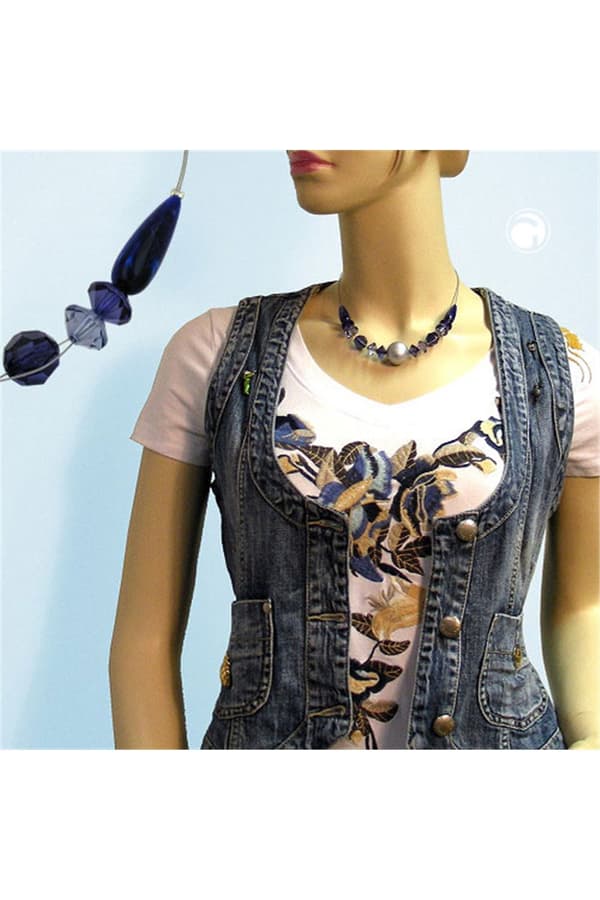 Necklace Blue And Silver-Coloured Beads 45cm - GL02802