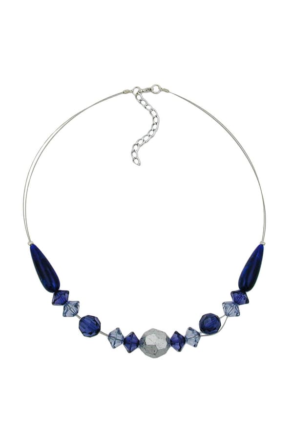 Necklace Blue And Silver-Coloured Beads 45cm - GL02802