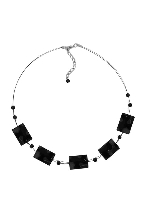Necklace Wavy Rectangle Beads Shiny Black 45cm - GL02671