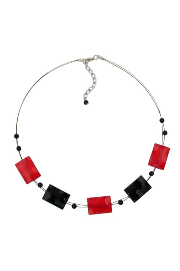 Necklace Black-Red Beads Shiny 45cm - GL02482
