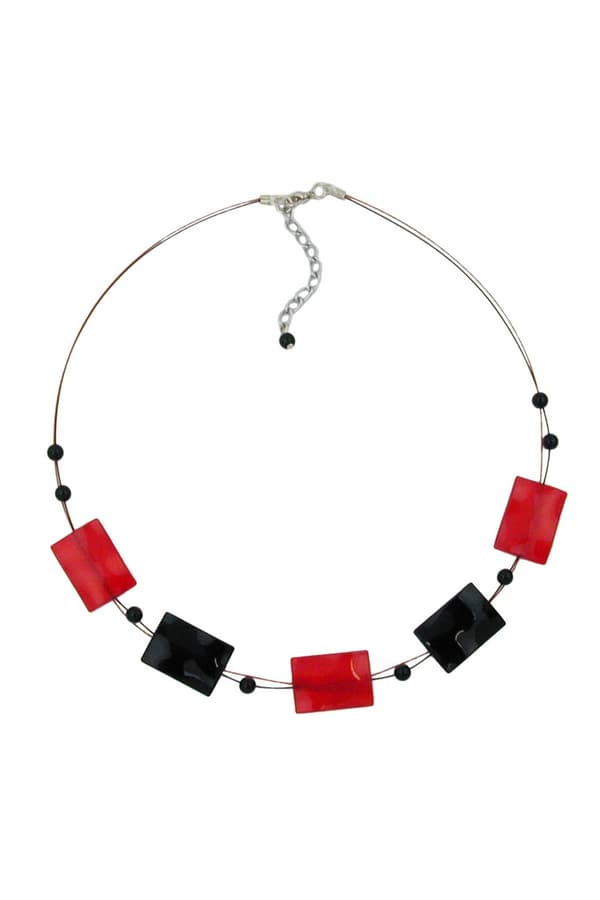 Necklace Black-Red Beads Shiny 45cm - GL02482