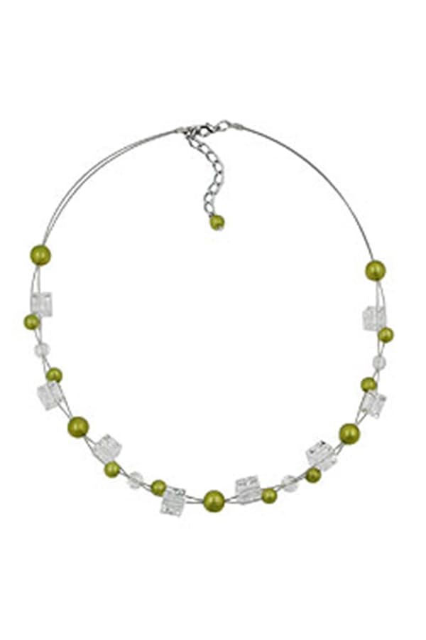 Necklace Green-Olive-Silky Beads - GL02468