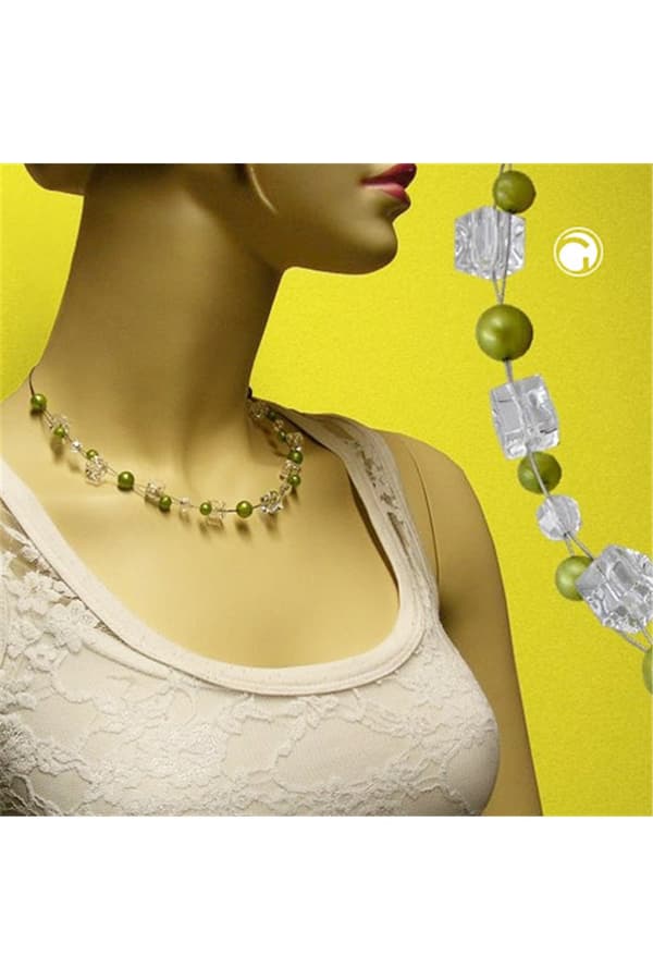 Necklace Green-Olive-Silky Beads - GL02468