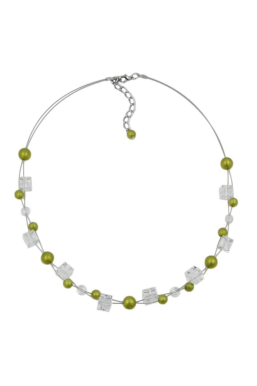 NECKLACE GREEN-OLIVE-SILKY BEADS