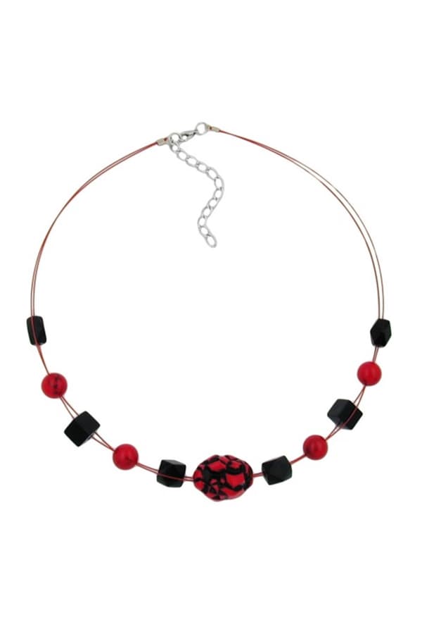 Necklace Red And Black Beads On Coated Flexible Wire - GL00456