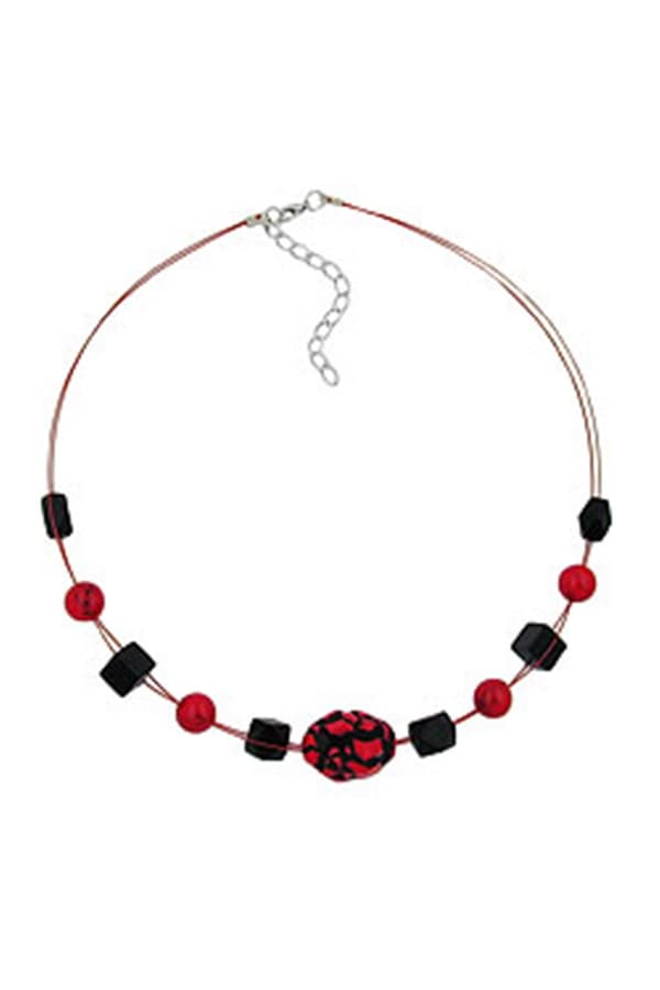 Necklace Red And Black Beads On Coated Flexible Wire - GL00456