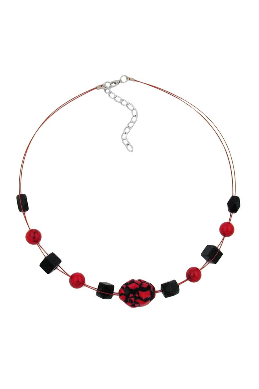 NECKLACE RED AND BLACK BEADS ON COATED FLEXIBLE WIRE