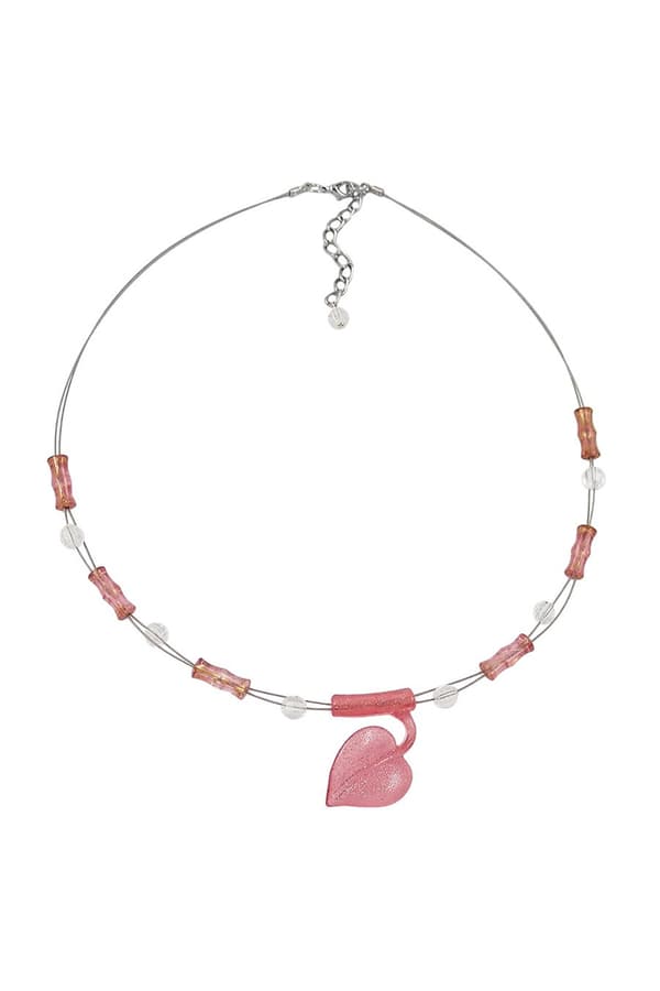 Necklace Leaf Pendant Pink - GL02317