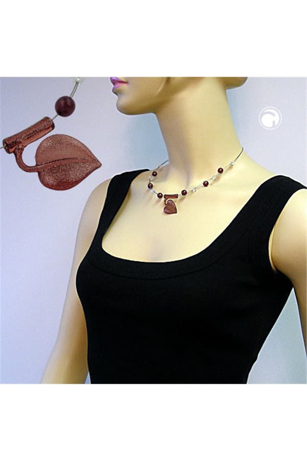 Necklace Leaf At Tube Pink - GL02316