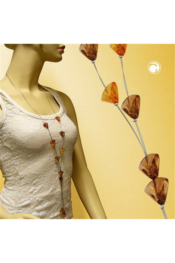 Necklace Triangle Beads Brown Transparent - GL02302