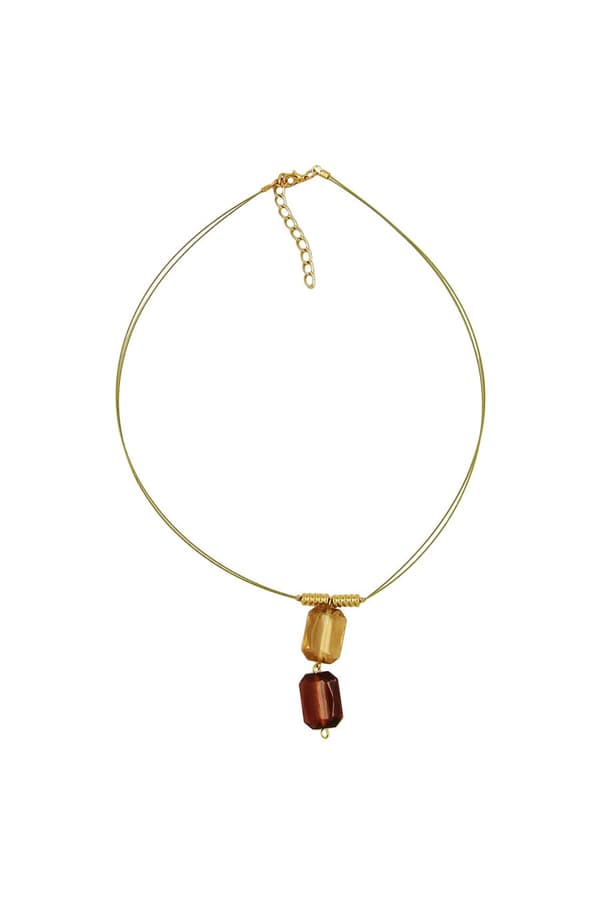 Necklace Square Pendants Brown Gold Coloured - GL02298