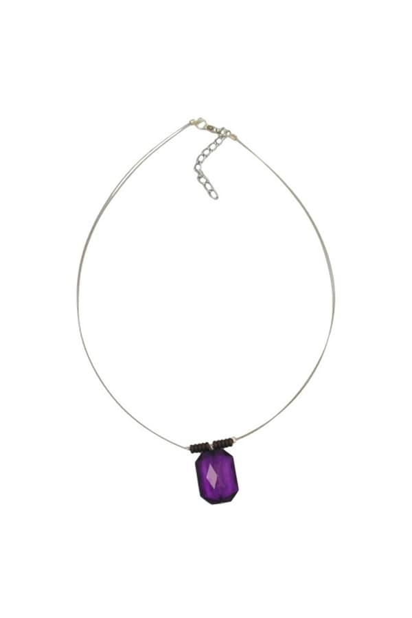 Necklace Square Purple Faceted Pendant - GL02294