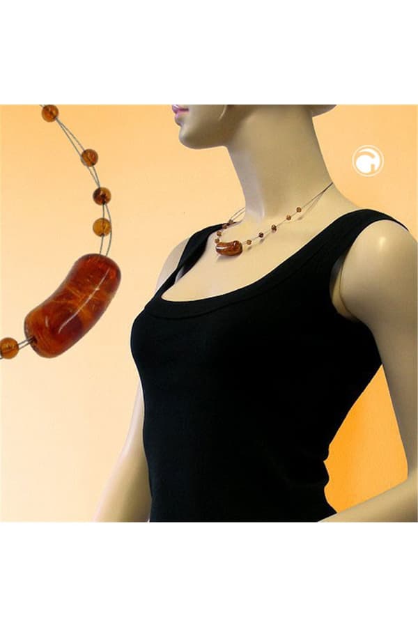 Necklace Tubes And Beads Brown 45cm - GL02271