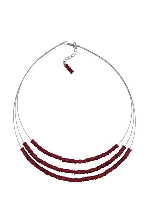 Necklace Three Rows Red Black Marbled - GL02257