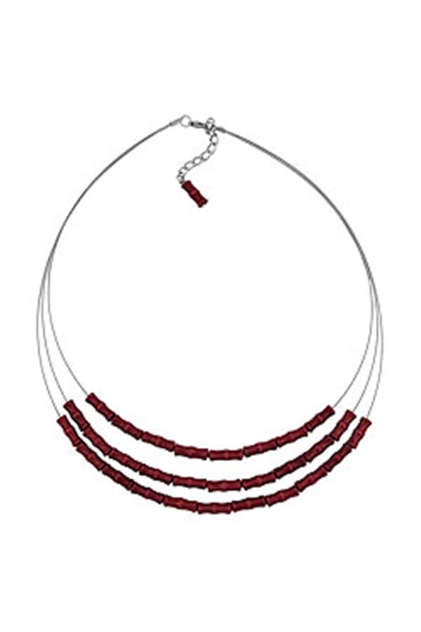 Necklace Three Rows Red Black Marbled - GL02257