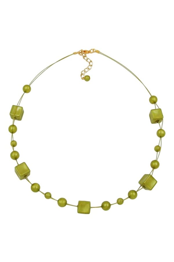 Necklace Cube Beads Green-Olive 45cm - GL01957