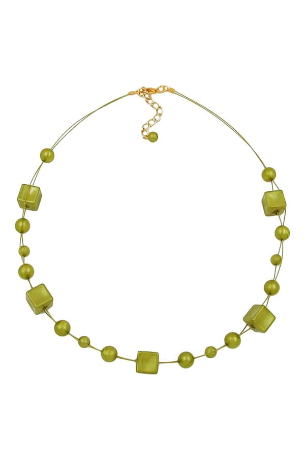 Necklace Cube Beads Green-Olive 45cm - GL01957