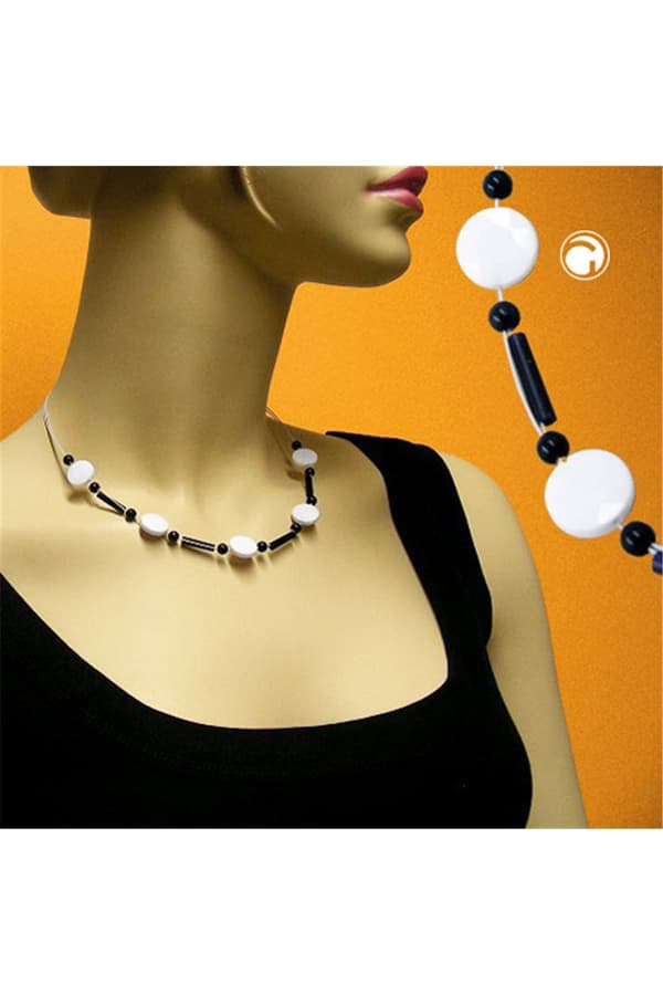 Necklace Beads White-Black - GL01887