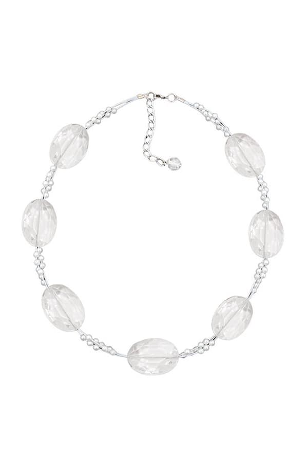 Necklace Large Faceted Plastic Beads Transparent Tiny Beads Pearly White - GL01309
