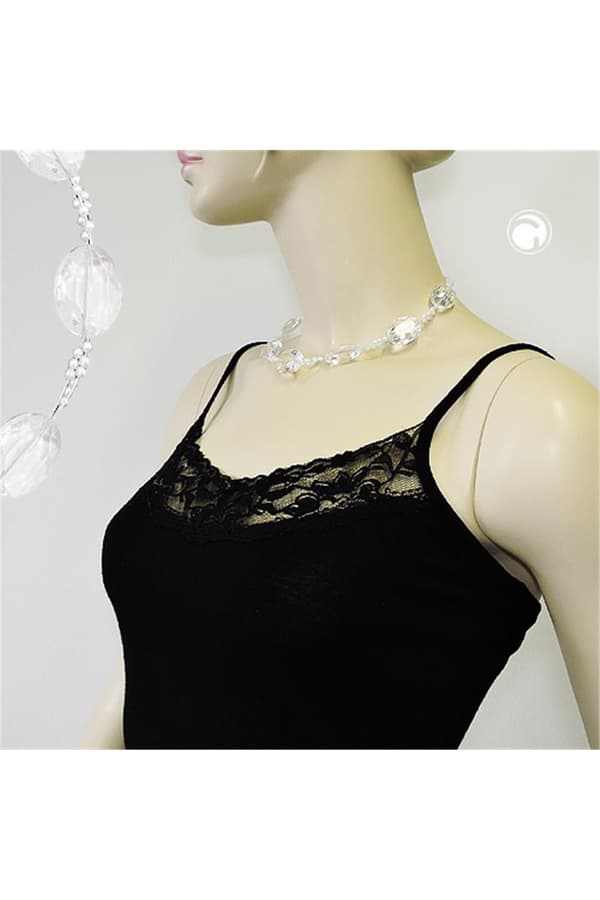 Necklace Large Faceted Plastic Beads Transparent Tiny Beads Pearly White - GL01309