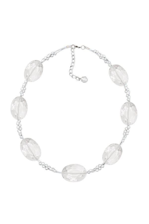 Necklace Large Faceted Plastic Beads Transparent Tiny Beads Pearly White - GL01309