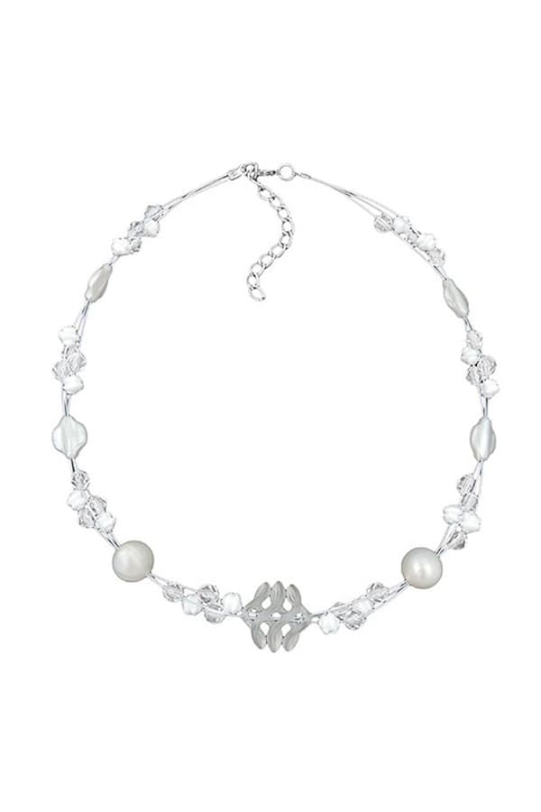 Necklacewhite Frosted And Pearly White Beads On Coated Flexible Wire - GL01308