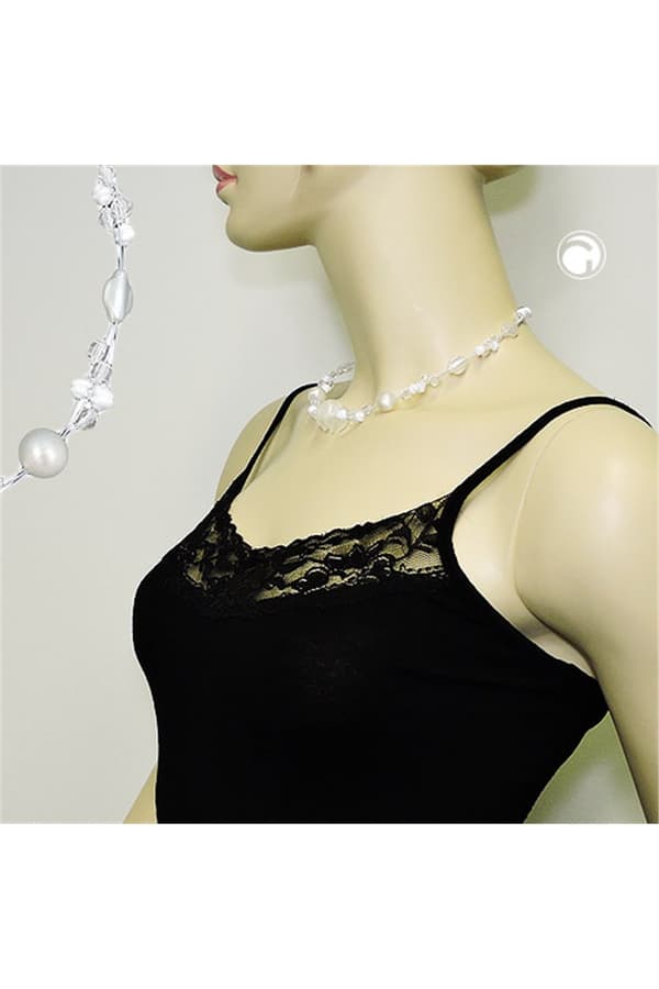 Necklacewhite Frosted And Pearly White Beads On Coated Flexible Wire - GL01308
