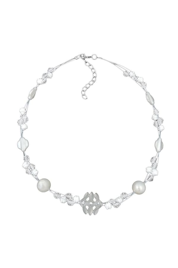 Necklacewhite Frosted And Pearly White Beads On Coated Flexible Wire - GL01308