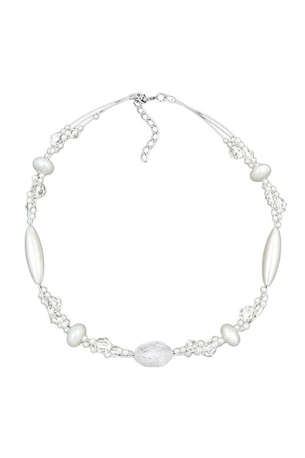 Necklace Kroko Beads White Frosted And Pearly White Beads - GL01301