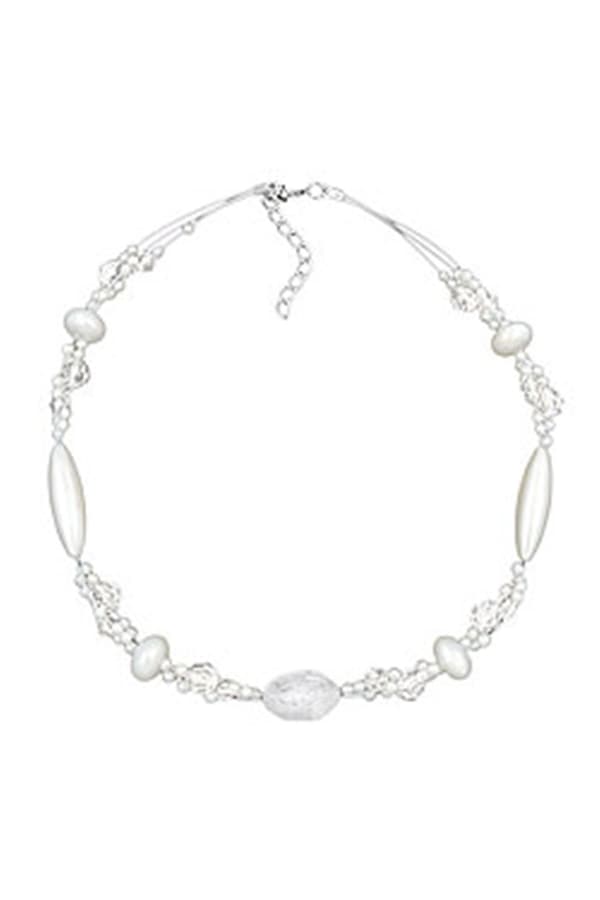 Necklace Kroko Beads White Frosted And Pearly White Beads - GL01301