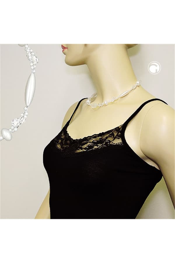 Necklace Kroko Beads White Frosted And Pearly White Beads - GL01301