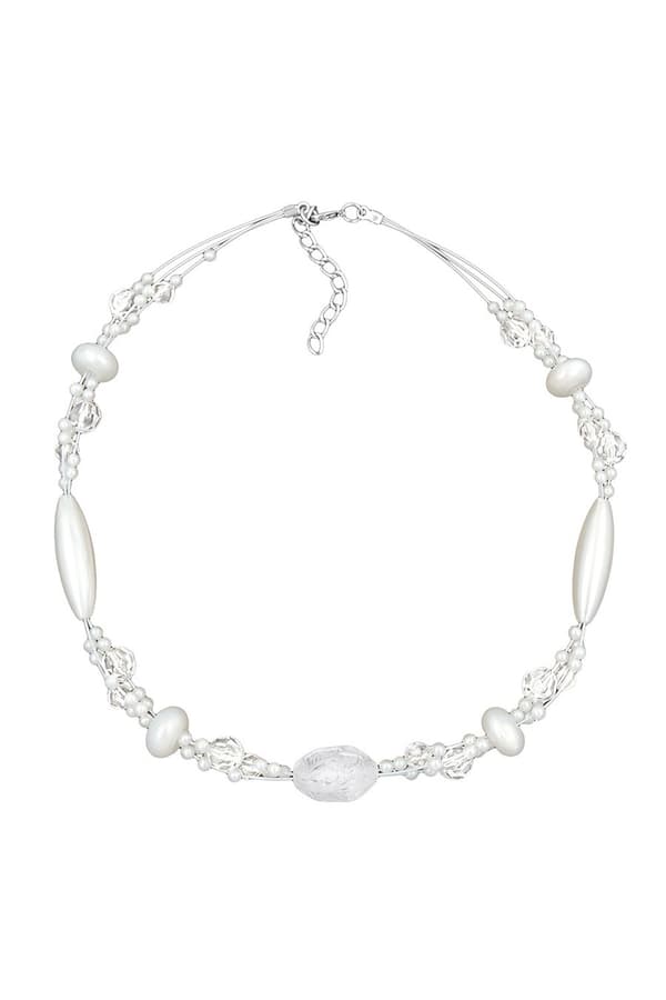 Necklace Kroko Beads White Frosted And Pearly White Beads - GL01301