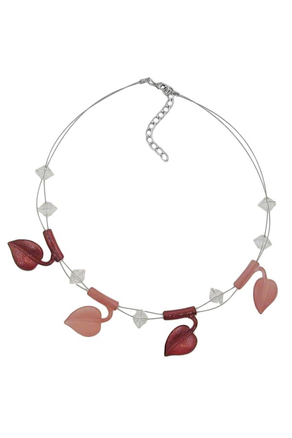 Necklace Leaf Beads Brown-Tones-Coloured On Coated Flexible Wire 44cm - GL00856