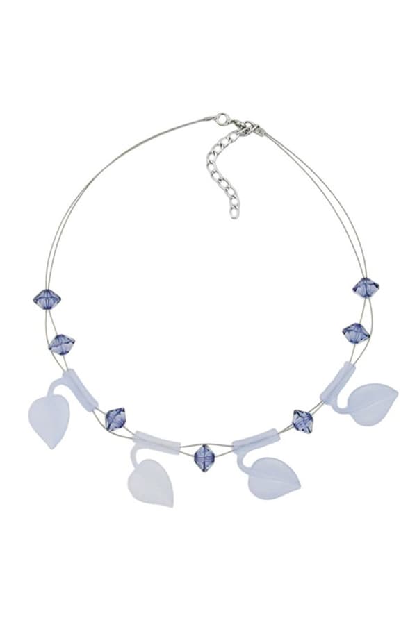 Necklace Leaf Beads Light Blue On Coated Flexible Wire 44cm - GL00820