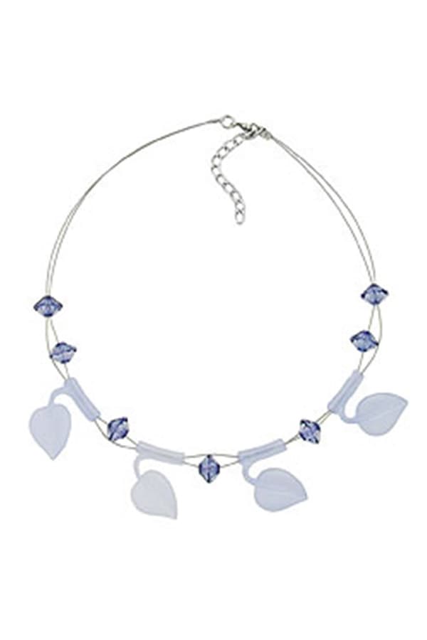 Necklace Leaf Beads Light Blue On Coated Flexible Wire 44cm - GL00820