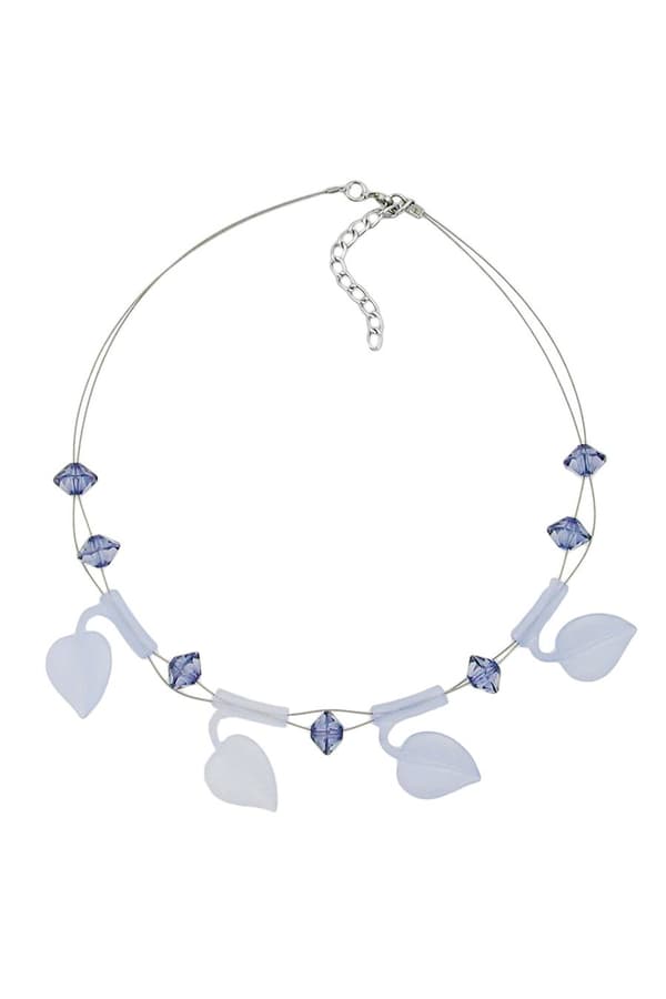 Necklace Leaf Beads Light Blue On Coated Flexible Wire 44cm - GL00820
