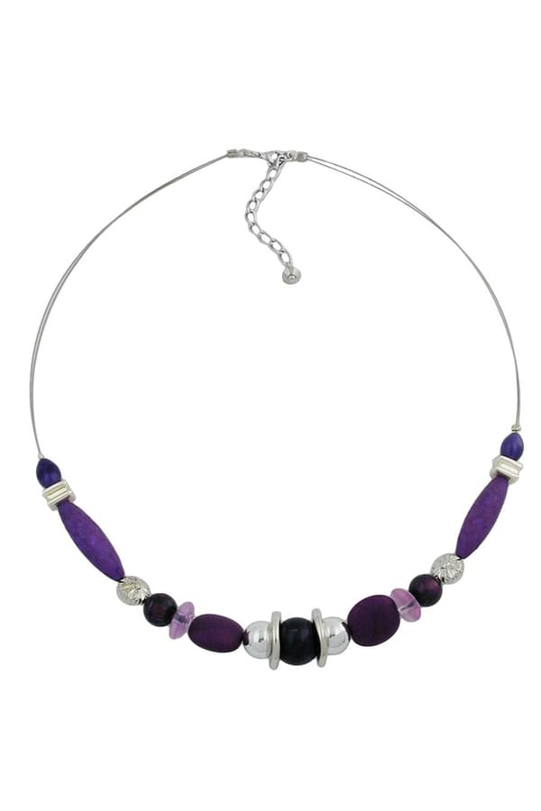 Necklace Purple Beads On Coated Flexible Wire 49cm - GL00615