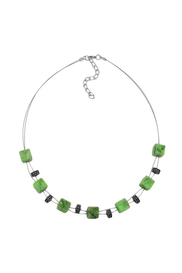 Necklace Cube Beads Light Green Marbled 45cm - GL00339