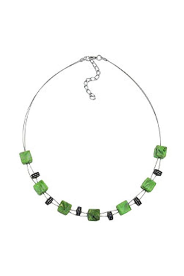 Necklace Cube Beads Light Green Marbled 45cm - GL00339